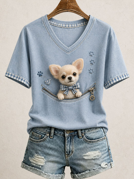 Women's Lovely Chihuahua Felt Art T-Shirt