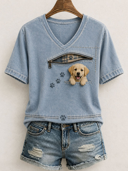 Women's Lovely Golden Retriever Felt Art T-Shirt