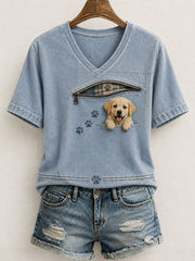Women's Lovely Golden Retriever Felt Art T-Shirt
