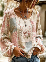 Women's Breast Cancer Prevention and Awareness Floral Print Casual Cotton-Linen Shirt