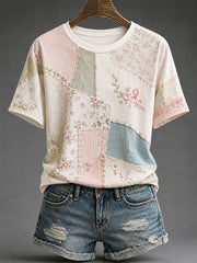 Women's Breast Cancer Prevention and Awareness Floral Print Casual T-shirt