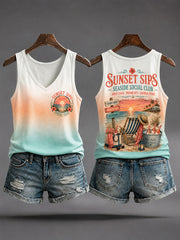 Women's "Sunset Sips Seaside Social Club Rosé Cold Phone Off Drama Gone" Vests