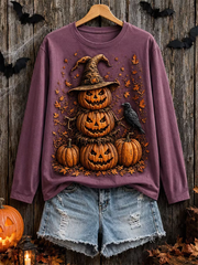 Women's Halloween Printed Round neck long sleeve T-shirt
