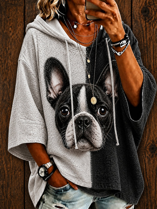 Women's Cute Boston Terrier Art Casual Hoodie
