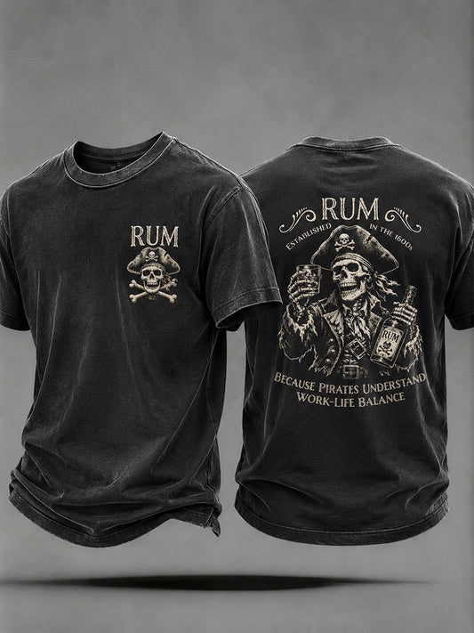 Men's "Because Pirates Understand Work-Life Balance" Fun Pirate Rum Casual Unisex T-shirt