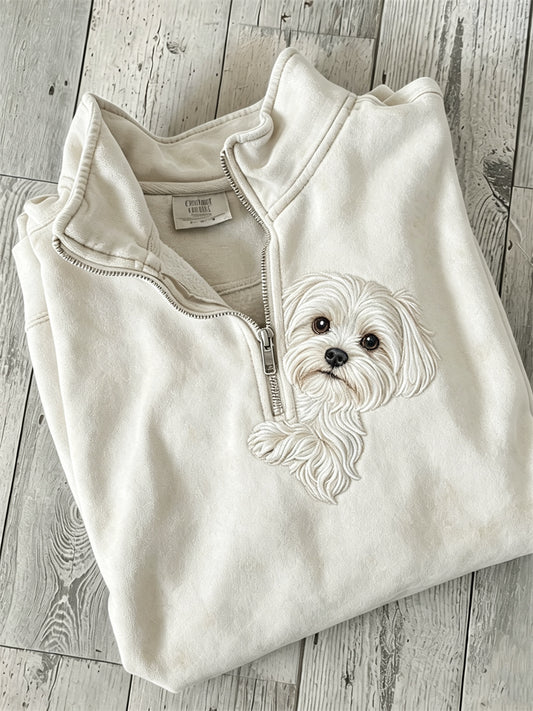 Women's Peeking Maltese Dog Print Zip Up Sweatshirt