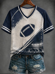 Women's Football Printed V-neck T-shirt