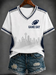 Women's Football Printed V-neck T-shirt