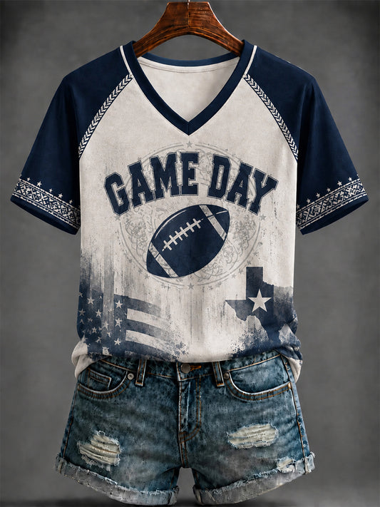 Women's Football Printed V-neck T-shirt