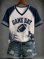 Women's Football Printed V-neck T-shirt