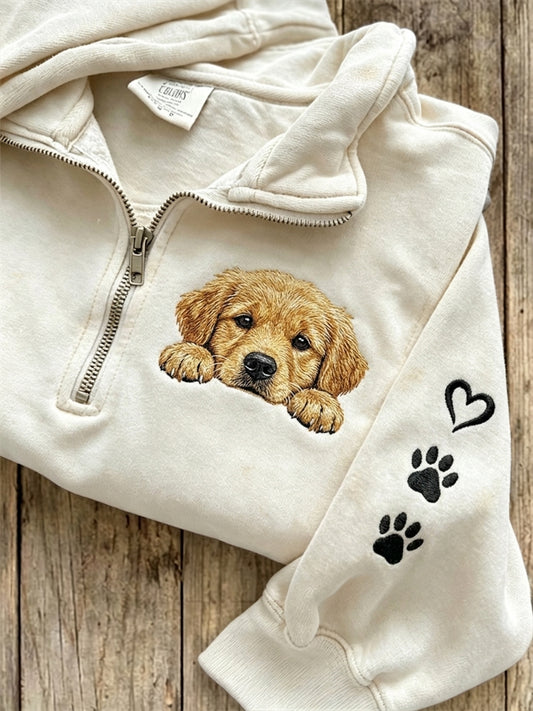 Women's Cute Dog & Paw Prints Zip Up Sweatshirt