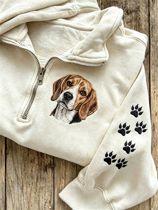 Women's Peeking Beagle Dog & Paw Prints Zip Up Sweatshirt