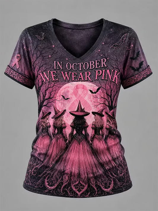 Women's Breast Cancer Halloween Print short-sleeved T-shirt