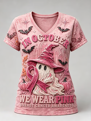 Women's Breast Cancer Halloween Print short-sleeved T-shirt