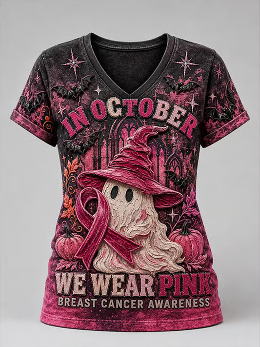 Women's Breast Cancer Halloween Print short-sleeved T-shirt