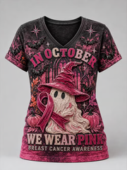 Women's Breast Cancer Halloween Print short-sleeved T-shirt