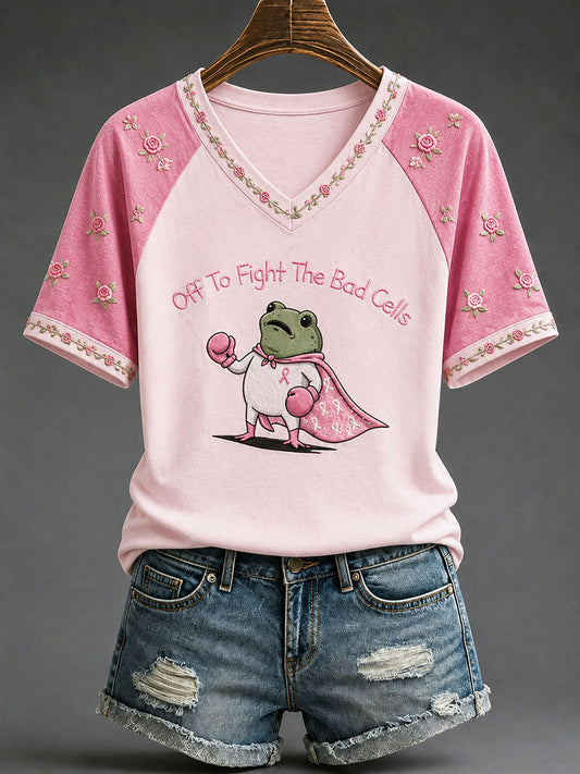 Women's 'Off To Fight The Bad Cells'  Fun Breast Cancer Prevention and Awareness T-shirt