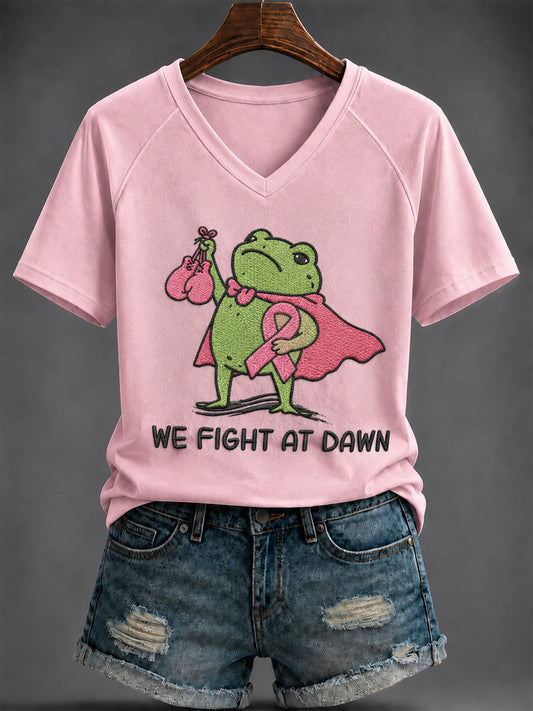 Women's Breast Cancer Pink Printed V-neck T-shirt
