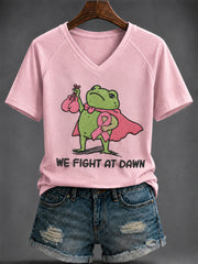 Women's Breast Cancer Pink Printed V-neck T-shirt