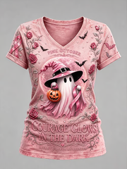 Women's Breast Cancer Halloween Print short-sleeved T-shirt
