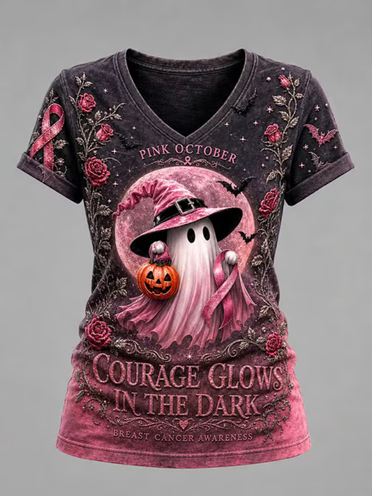 Women's Breast Cancer Halloween Print short-sleeved T-shirt