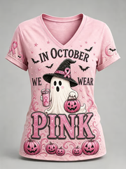 Women's Breast Cancer Halloween Print short-sleeved T-shirt
