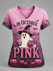 Women's Breast Cancer Halloween Print short-sleeved T-shirt