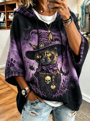 Women’s  Halloween cat print casual Hoodie