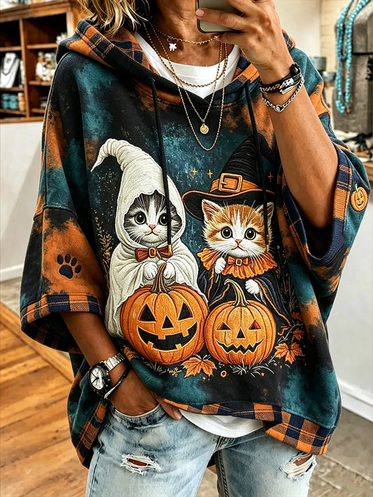 Women’s  Halloween cat print casual Hoodie