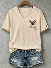 Women's Lovely Pug Felt  Art T-Shirt