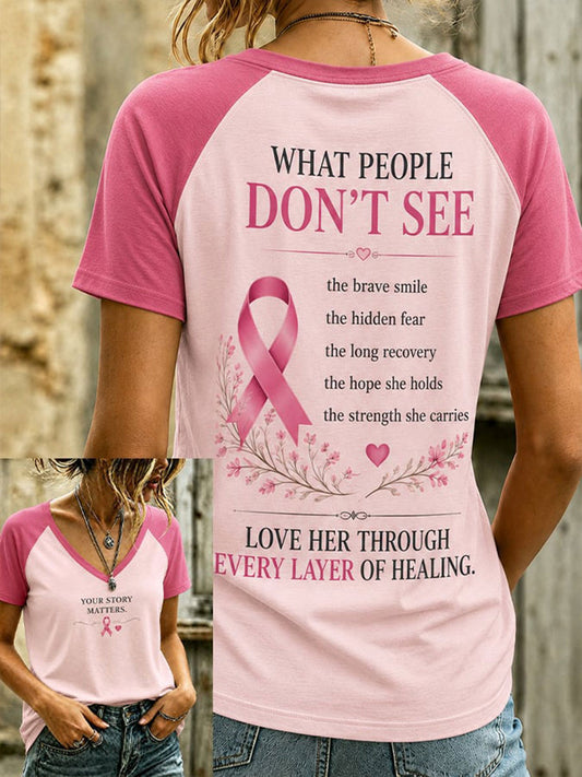 Women's Breast Cancer Awareness Print Casual T-Shirt