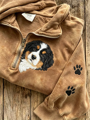 Women's Peeking Bernese Mountain Dog & Paw Print Zip Up Sweatshirt