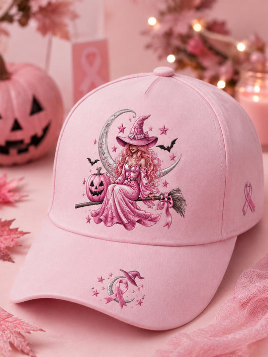 Halloween Pink Witch Print Breast Cancer Awareness Support Hat