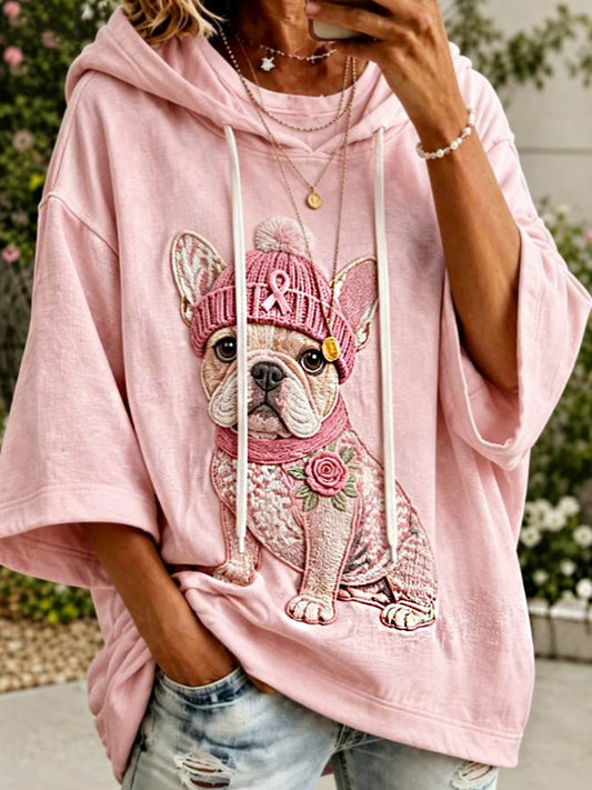 Women's Pink Breast Cancer Awareness French Bulldog Hoodie