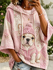 Women's Pink Breast Cancer Awareness Floral French Bulldog Hoodie