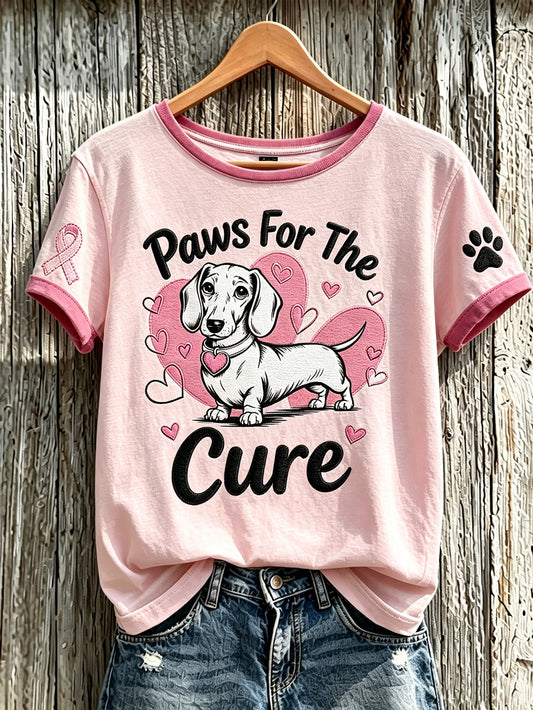 Women's breast cancer theme cute dog print casual short-sleeve T-shirt