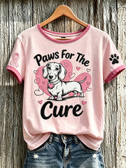 Women's breast cancer theme cute dog print casual short-sleeve T-shirt