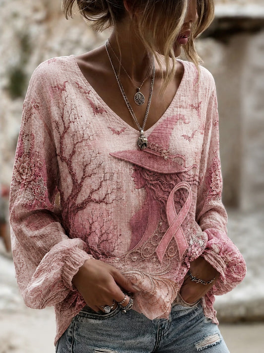 Women's Breast Cancer Cotton-Linen Shirt