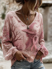 Women's Breast Cancer Cotton-Linen Shirt