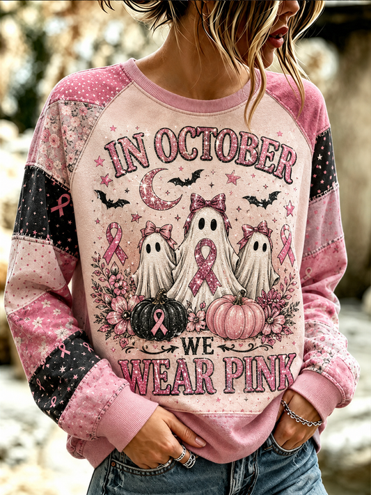Women's In october we wear pink Printed raglan sleeve sweatshirt