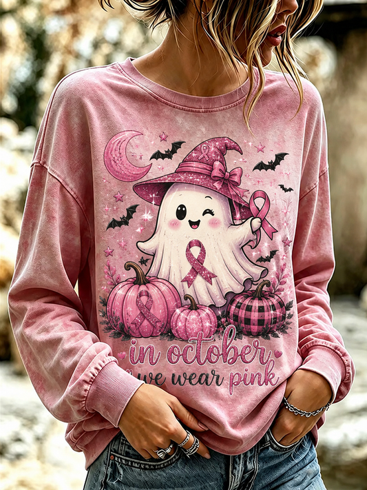 Women's In october we wear pink Printed Regular Sweatshirt