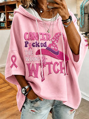 Women’s Breast Cancer “CANCER  Picked  THE  WRONG  WITCH” Printed Short-Sleeve Hoodie