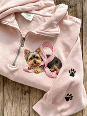 Women's Hope Pink Ribbon Yorkshire Dog & Paw Prints Zip Up Sweatshirt