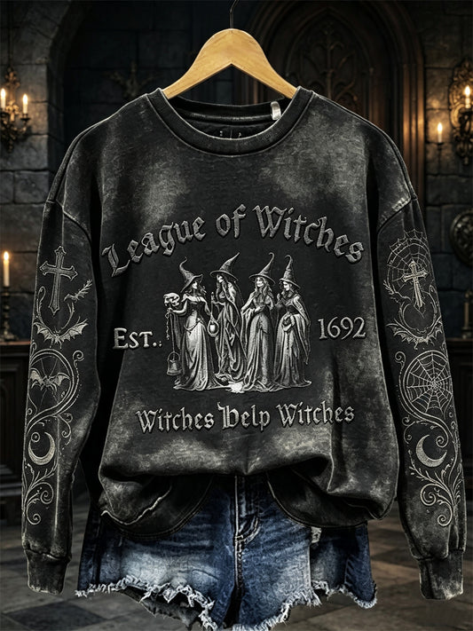 Women's League of Witches Witches Help Witches Vintage Halloween Gothic Print Sweatshirt