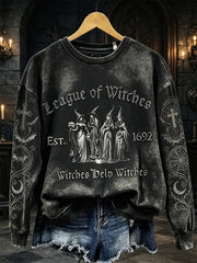 Women's League of Witches Witches Help Witches Vintage Halloween Gothic Print Sweatshirt
