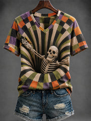 Women's Halloween Printed V-neck T-shirt