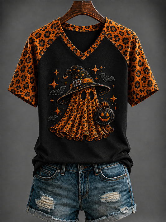 Women's Halloween Printed V-neck T-shirt