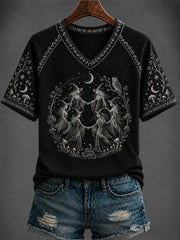 Women's Halloween Printed V-neck T-shirt