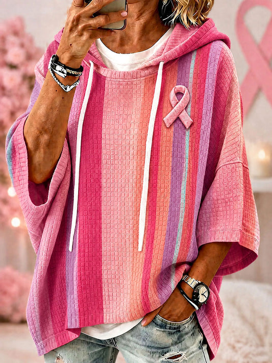 Women's Breast Cancer Awareness Pink Striped Hoodies