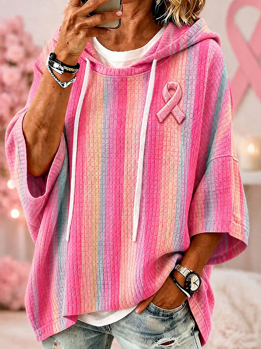 Women's Breast Cancer Awareness Pink Striped Hoodies